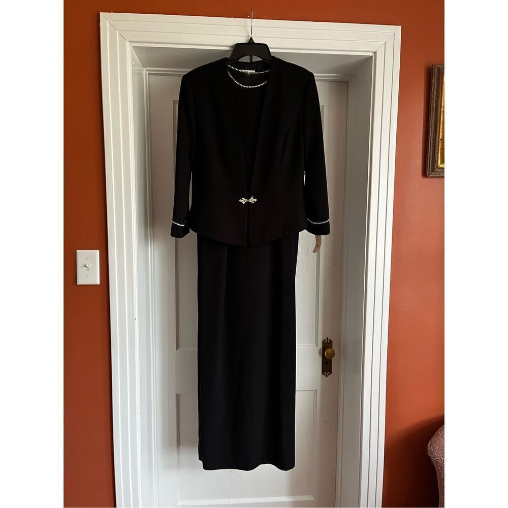 Vintage Karen Miller Classic Black Sleeveless Crystal Trimmed Gown w/ Jacket sz